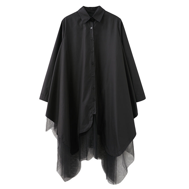 loose two-piece look swing mesh shirt dress, view 5 - MRSLM