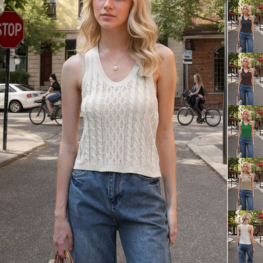 Women's V-neck knitted tank vest - MRSLM