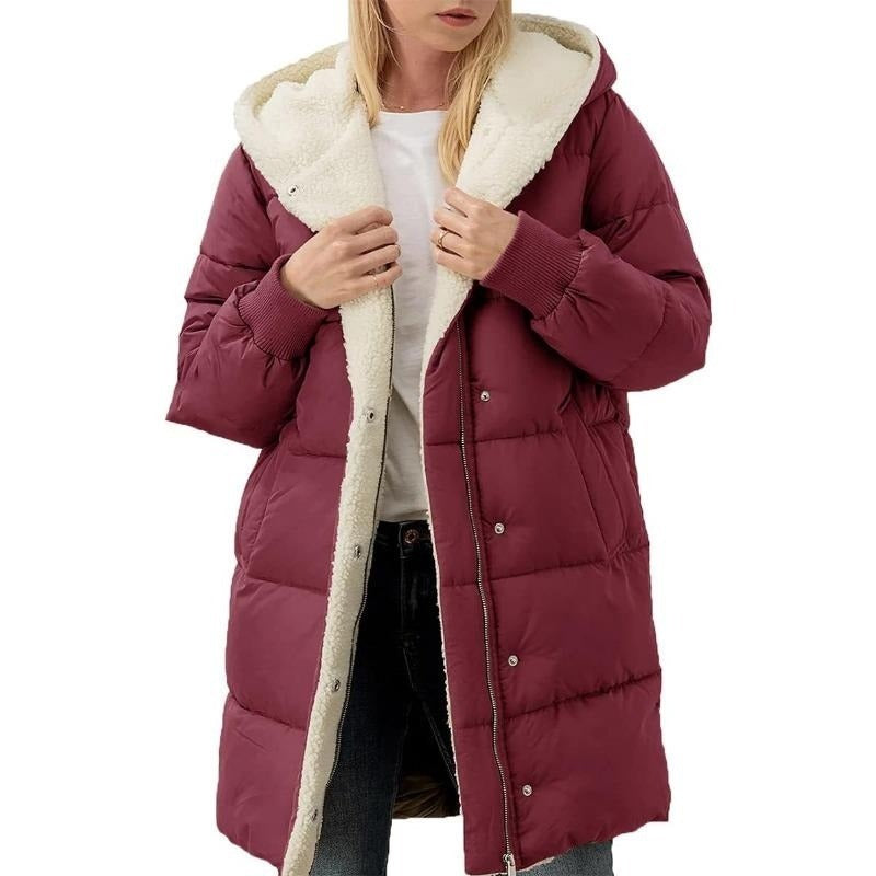 Solid Color Hooded Cotton Jacket Long Sleeve Double-sided Velvet Slim Elegant Cardigan Coat