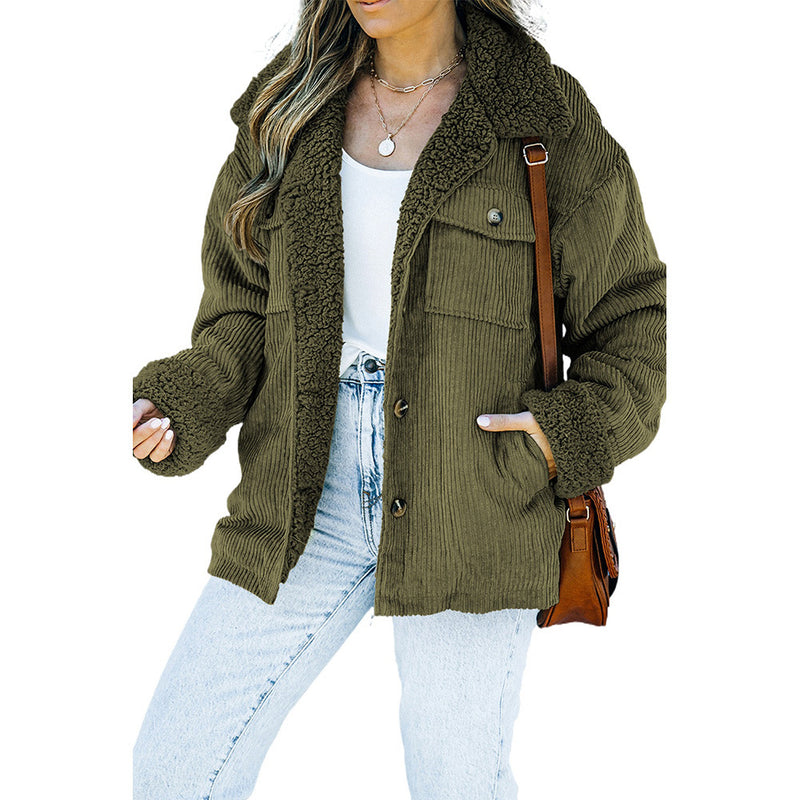 Women's retro fleece coat with faux fur collar, view 6 - MRSLM