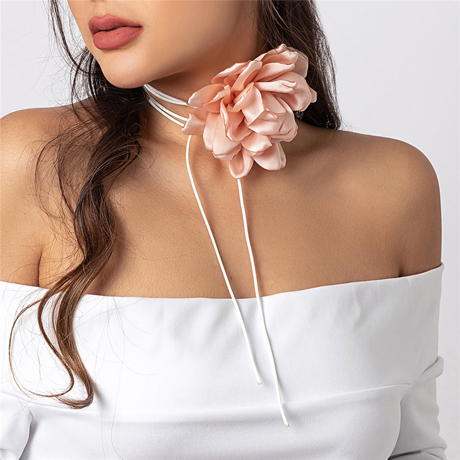 Exaggerated Big Rose Flower Choker Necklace for Women