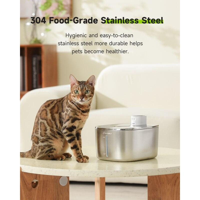 wireless stainless steel pet water fountain, view 7 - MRSLM