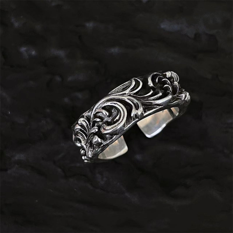 antique s925 silver embossed brambles ring, view 2 - MRSLM