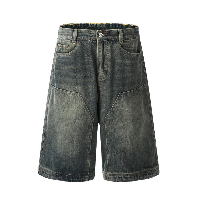 mens loose wide leg washed denim shorts, view 2 - MRSLM
