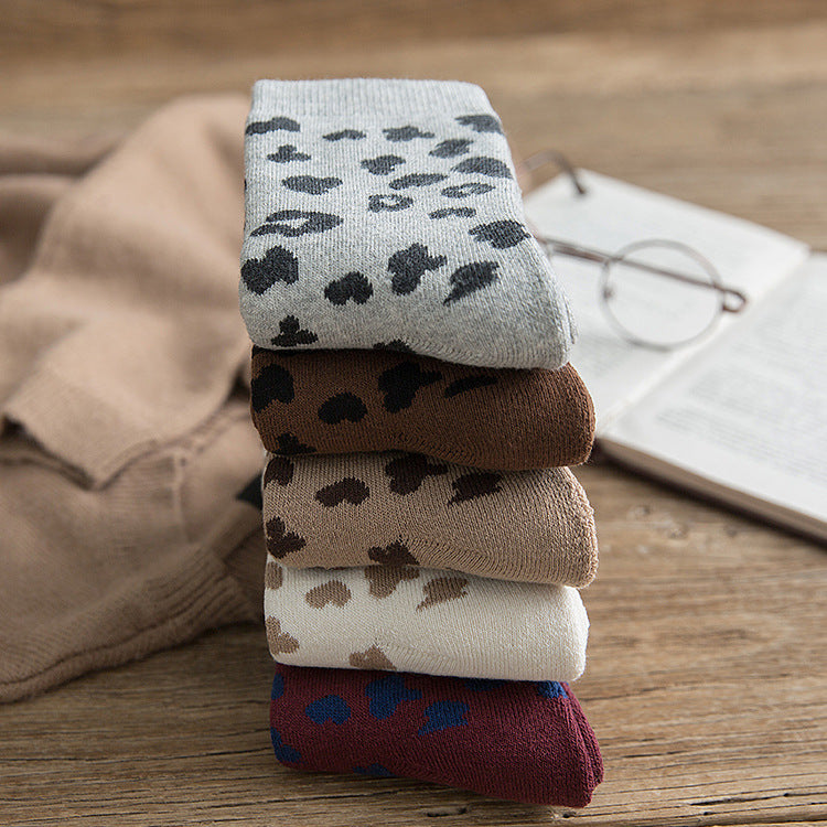 leopard print cotton terry tube socks, view 8 - MRSLM