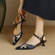 embroidered pointed toe sandals with spike heels - MRSLM