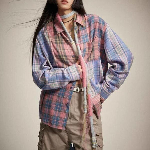 vintage plaid long sleeve blouse - MRSLM