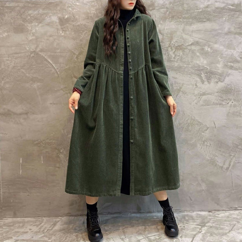 retro corduroy women's long coat, view 6 - MRSLM