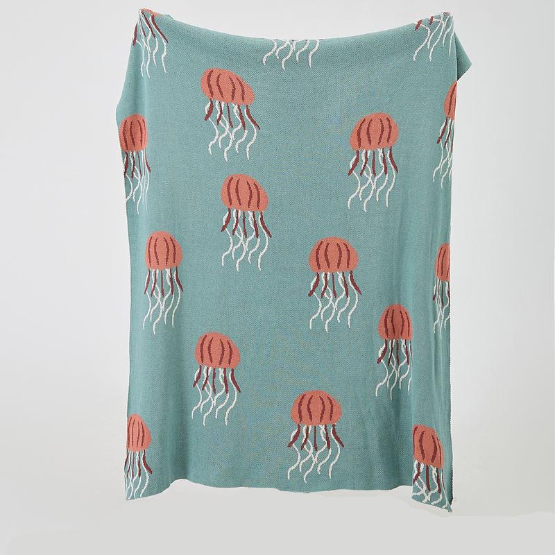 kawaii jellyfish cotton knitted blanket, view 2 - MRSLM
