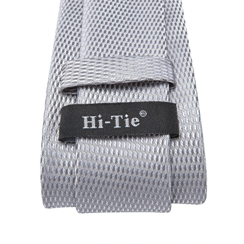grey plaid silk necktie set for men, view 6 - MRSLM