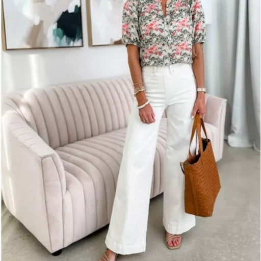 Women's high-waist wide-leg white jeans - MRSLM