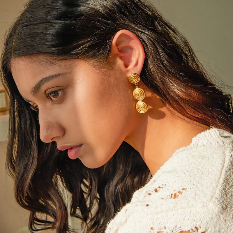gold plated pendant earrings, view 3 - MRSLM