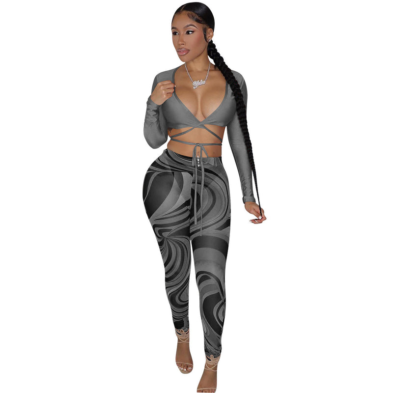 mesh floral print two-piece set, view 8 - MRSLM