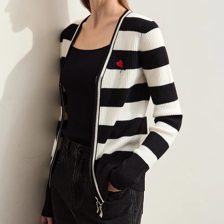 striped V-neck zip cardigan, view 6 - MRSLM