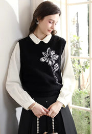 Women's black sweater vest, view 9 - MRSLM
