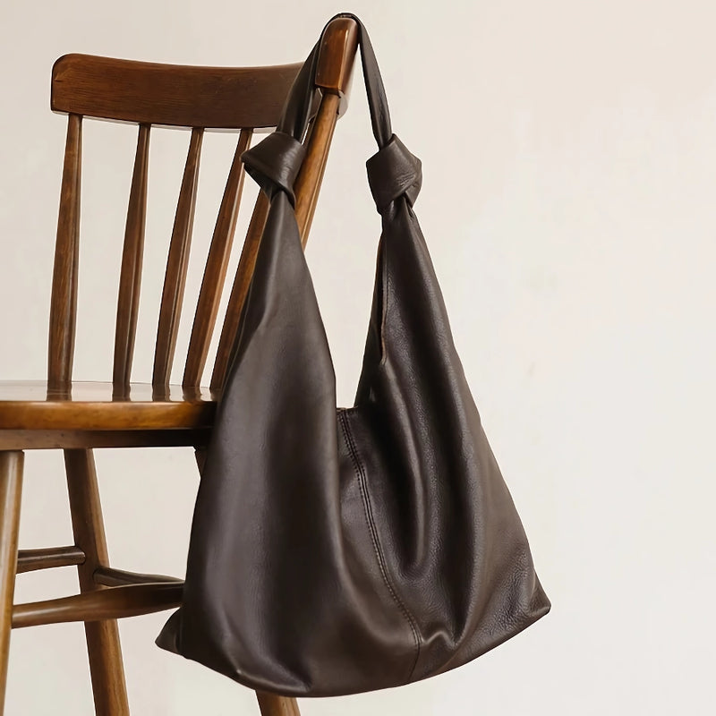 oversized leather hobo bag, view 8 - MRSLM
