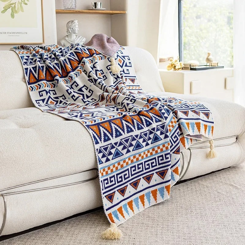 bohemian knitted throw blanket, view 3 - MRSLM