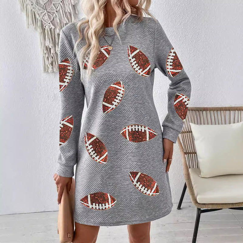 gray ball print pullover dress, view 2 - MRSLM