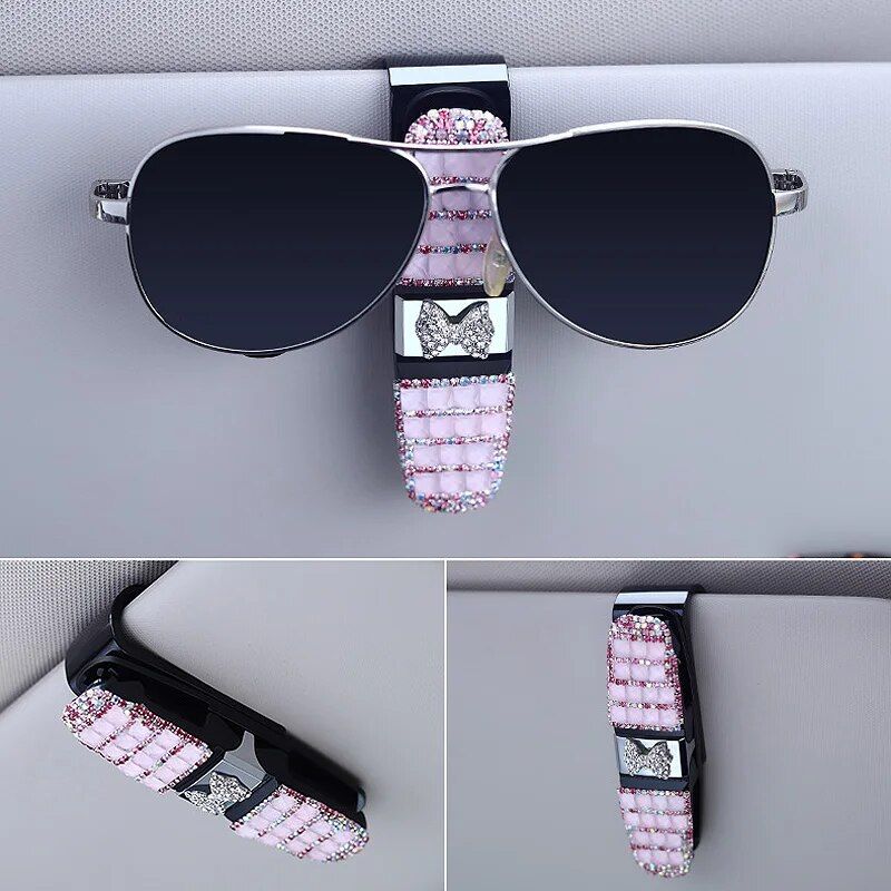 rhinestone flower car sunglass holder, view 9 - MRSLM