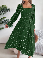 casual square collar polka dot swing dress, view 7 - MRSLM