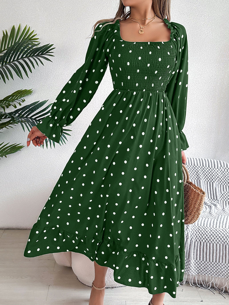casual square collar polka dot swing dress, view 7 - MRSLM