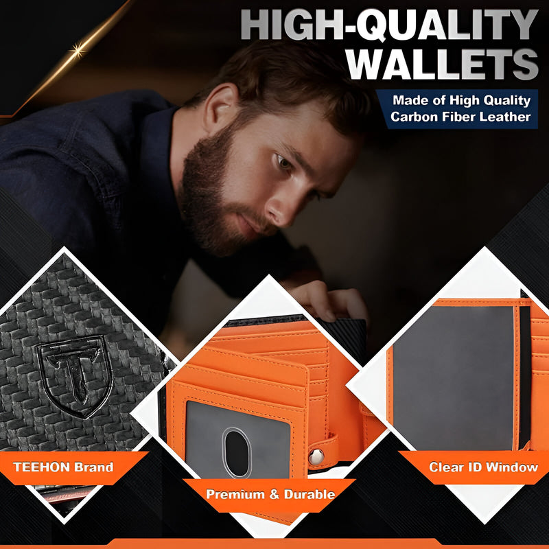 men's carbon fiber leather trifold wallet, view 4 - MRSLM