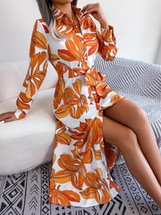 floral lapel shirt dress with long skirt, view 6 - MRSLM