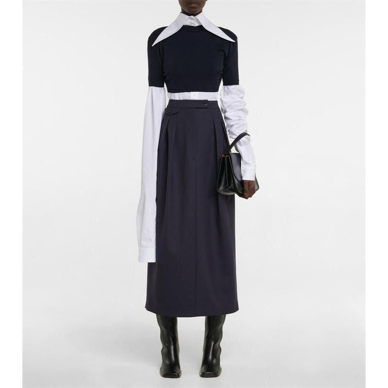 high-waisted vintage pleated midi skirt, view 2 - MRSLM