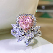 women's pink heart silver ring, view 2 - MRSLM
