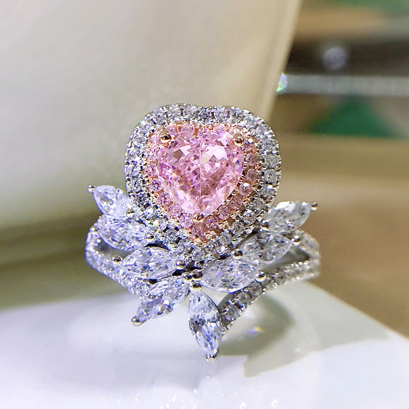 women's pink heart silver ring, view 2 - MRSLM