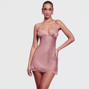 lace patchwork slim bodycon dress, view 4 - MRSLM