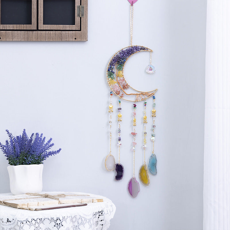 natural agate crystal dream catcher pendant, view 4 - MRSLM