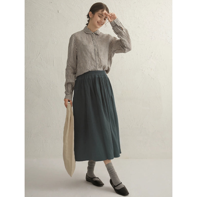 Vintage Striped Cotton Linen Long Sleeve Shirt