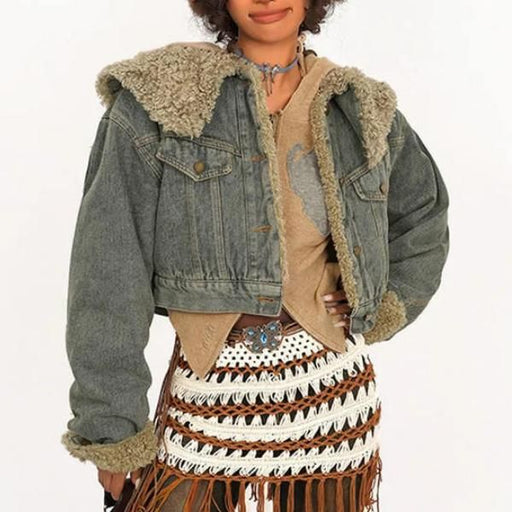 Women's vintage denim lambhair jacket - MRSLM