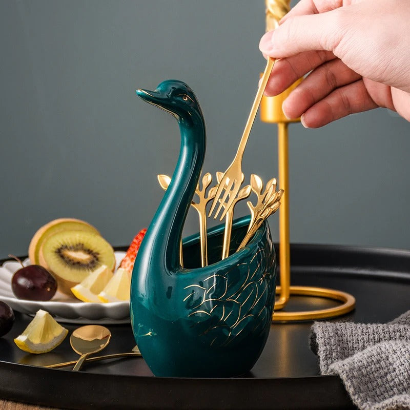 ceramic swan fruit fork set, view 16 - MRSLM