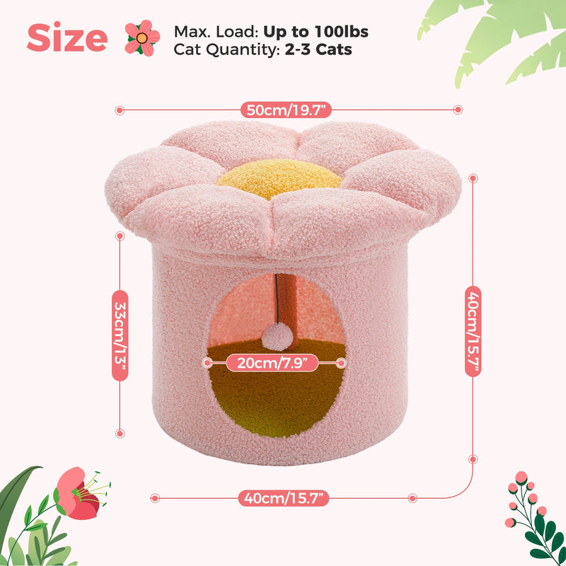 cozy flower cat house with pompom ball, view 16 - MRSLM