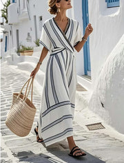 v-neck pleated maxi dress, view 6 - MRSLM