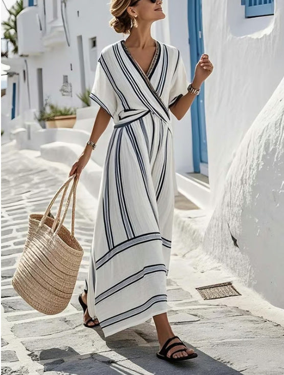 v-neck pleated maxi dress, view 6 - MRSLM