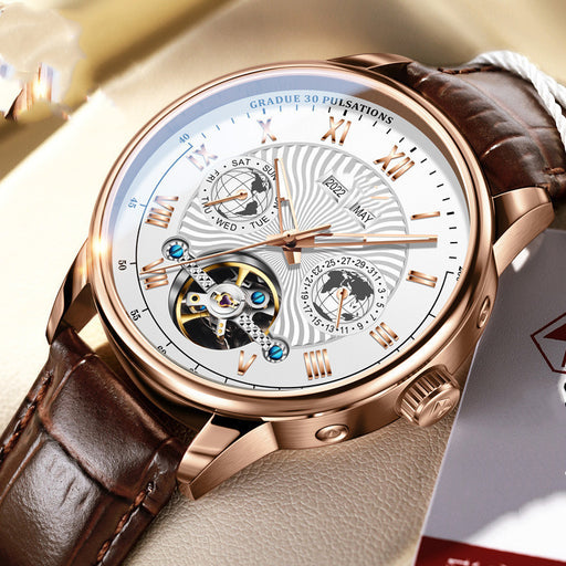 men's hollow automatic leather watch - MRSLM