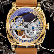 retro automatic leather watch, view 3 - MRSLM