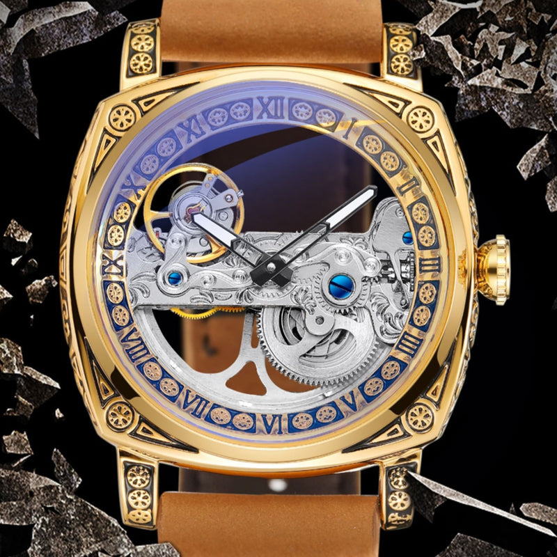 retro automatic leather watch, view 3 - MRSLM