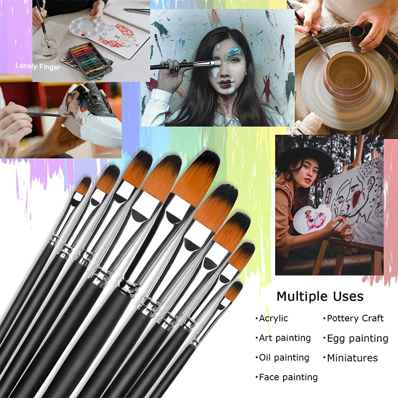 9pcs filbert paint brushes set, view 5 - MRSLM