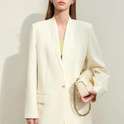 v-neck loose mid-length blazer - MRSLM