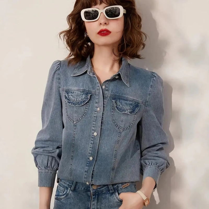 turn-down collar denim blouse - MRSLM