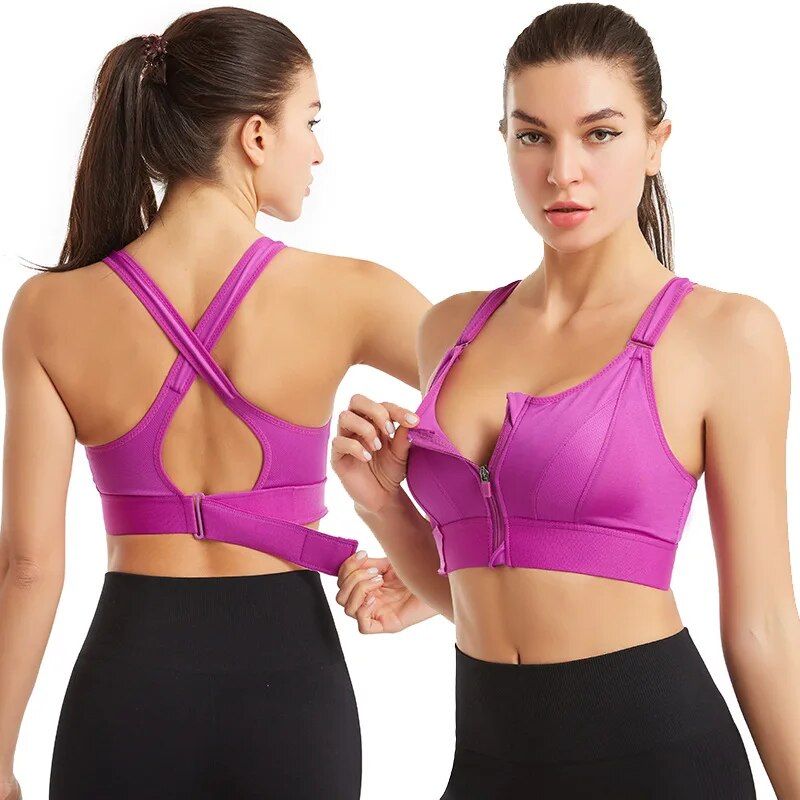 women's zip-front sports bra, view 6 - MRSLM