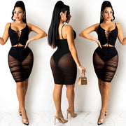 women's sling vest and lace-up pleated skirt set, view 2 - MRSLM