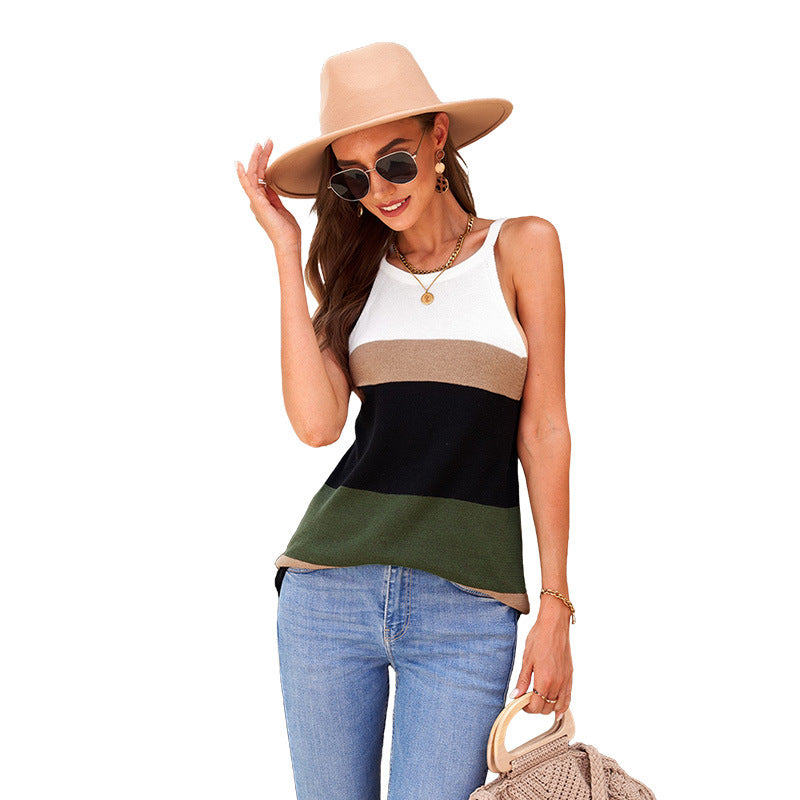 women's knitted stripe sleeveless vest, view 3 - MRSLM