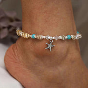 starfish and green stone beaded anklet, view 4 - MRSLM