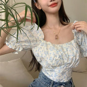 square collar puff sleeve floral shirt, view 5 - MRSLM