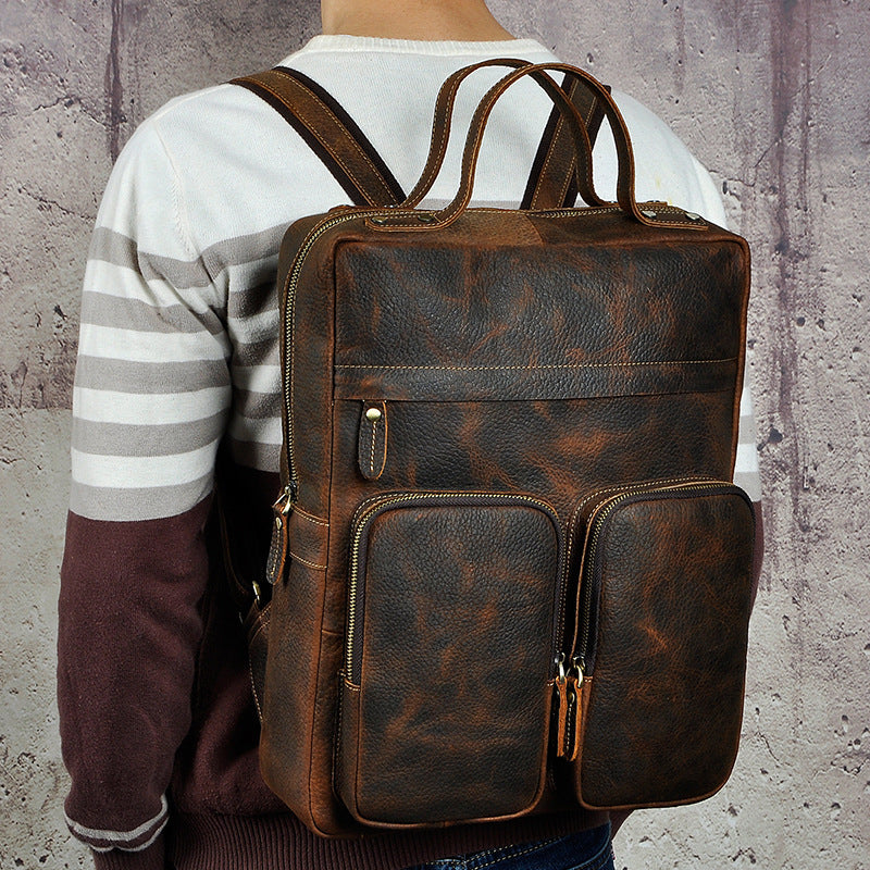 cowhide leather backpack, view 3 - MRSLM
